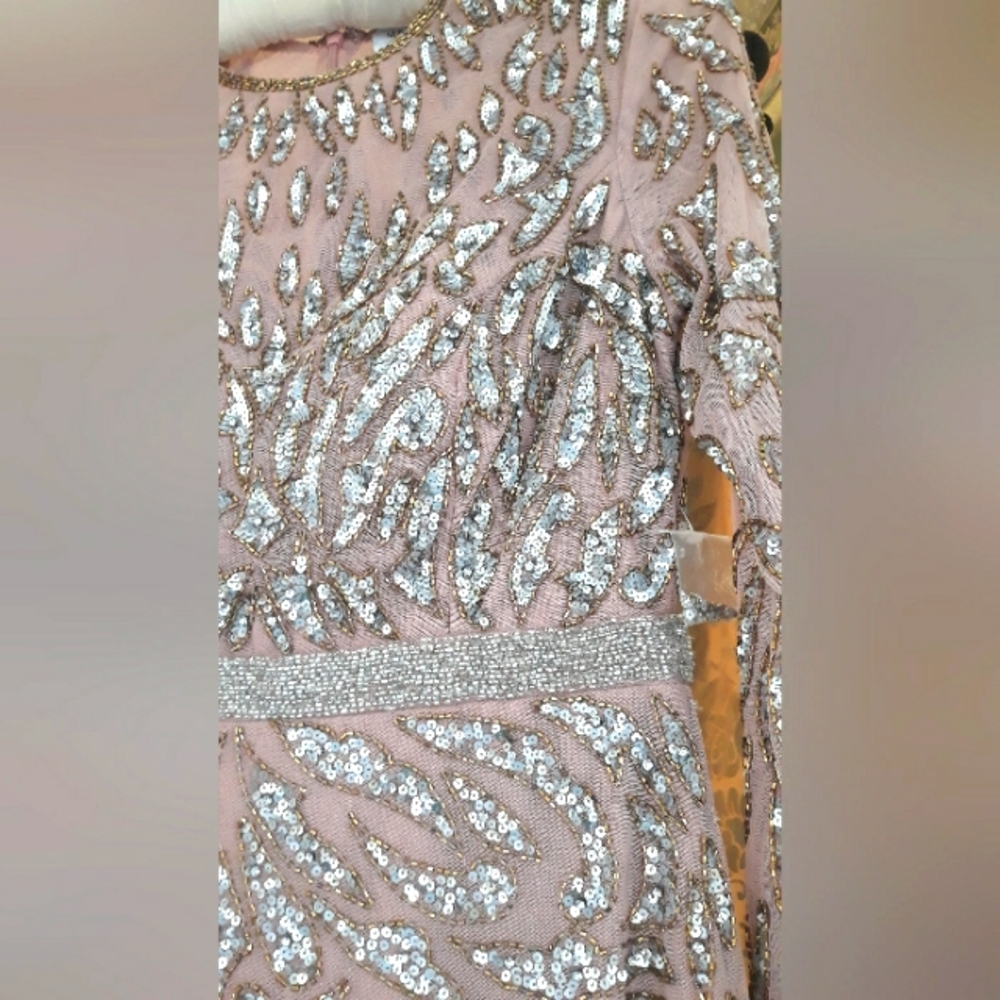 Mac Duggal Mocha Embellished Illusion Sheath Dress NWOT Size 8